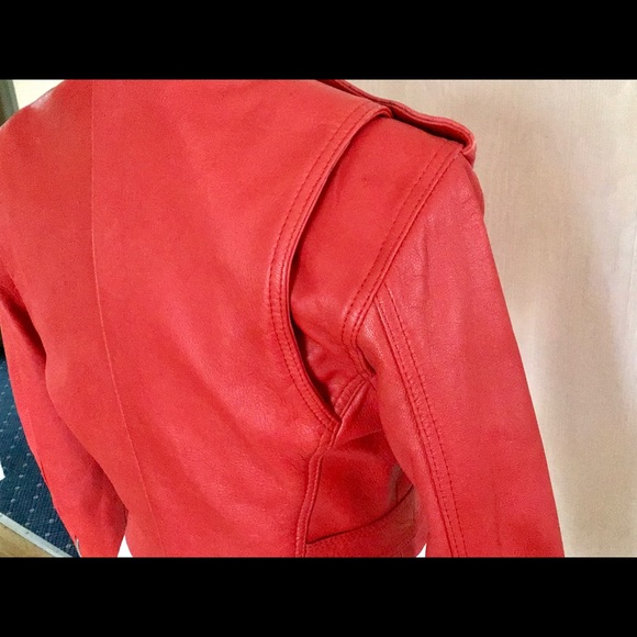 1980s Lipstick Red Leather Moto Jacket. NWOTs - Picture 6 of 8